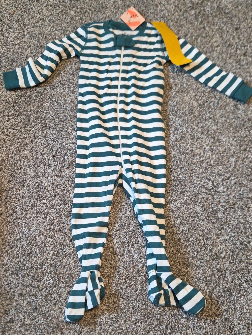 Primary Green & White Striped Footed One-Piece Pajamas-NWT